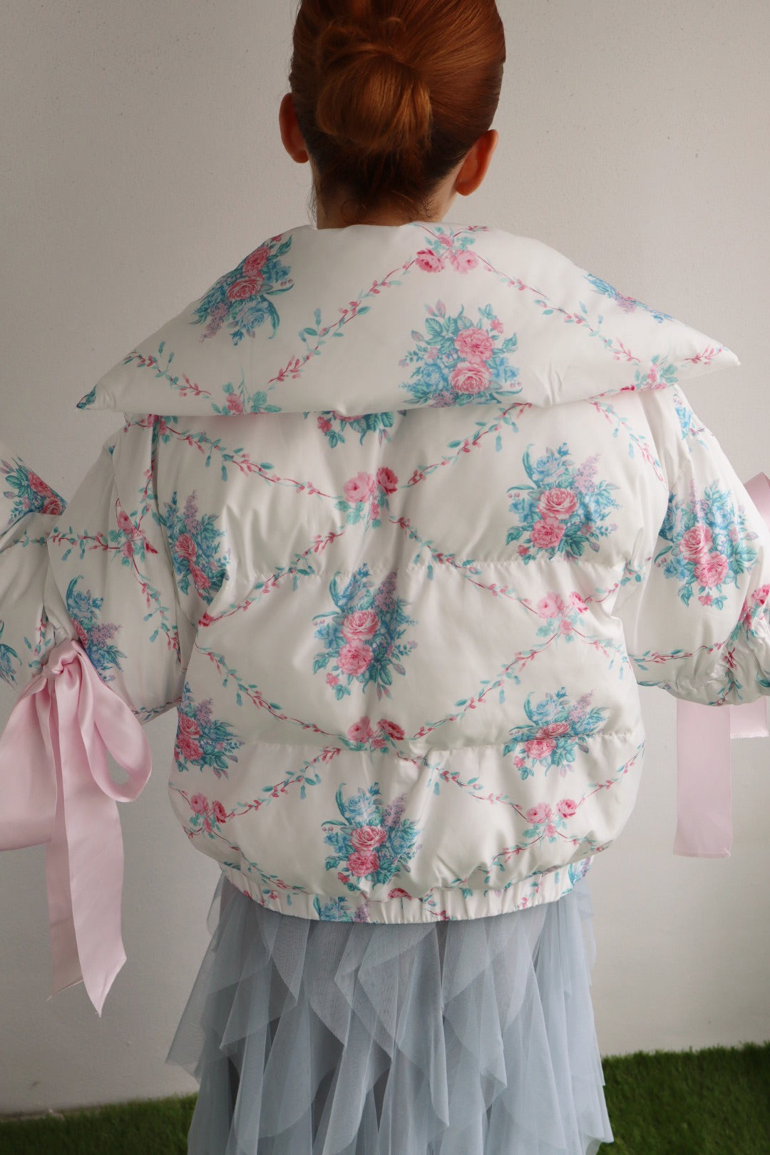 fancy floral bow puffer