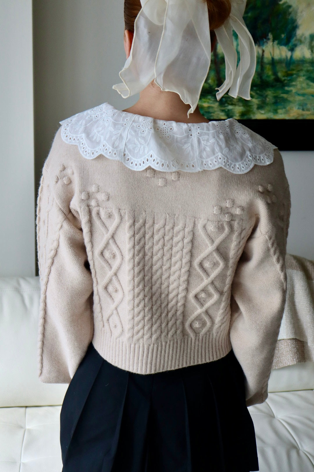 Belle Bow Embroidered Cable Knit Cardigan