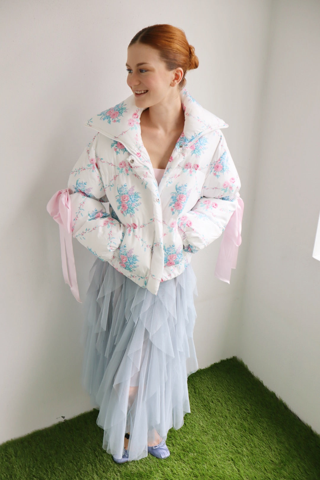 fancy floral bow puffer