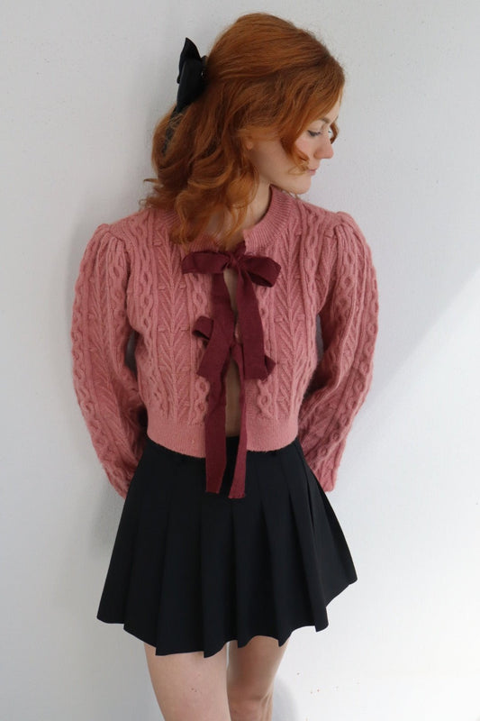 autumn bow cable knit cardigan