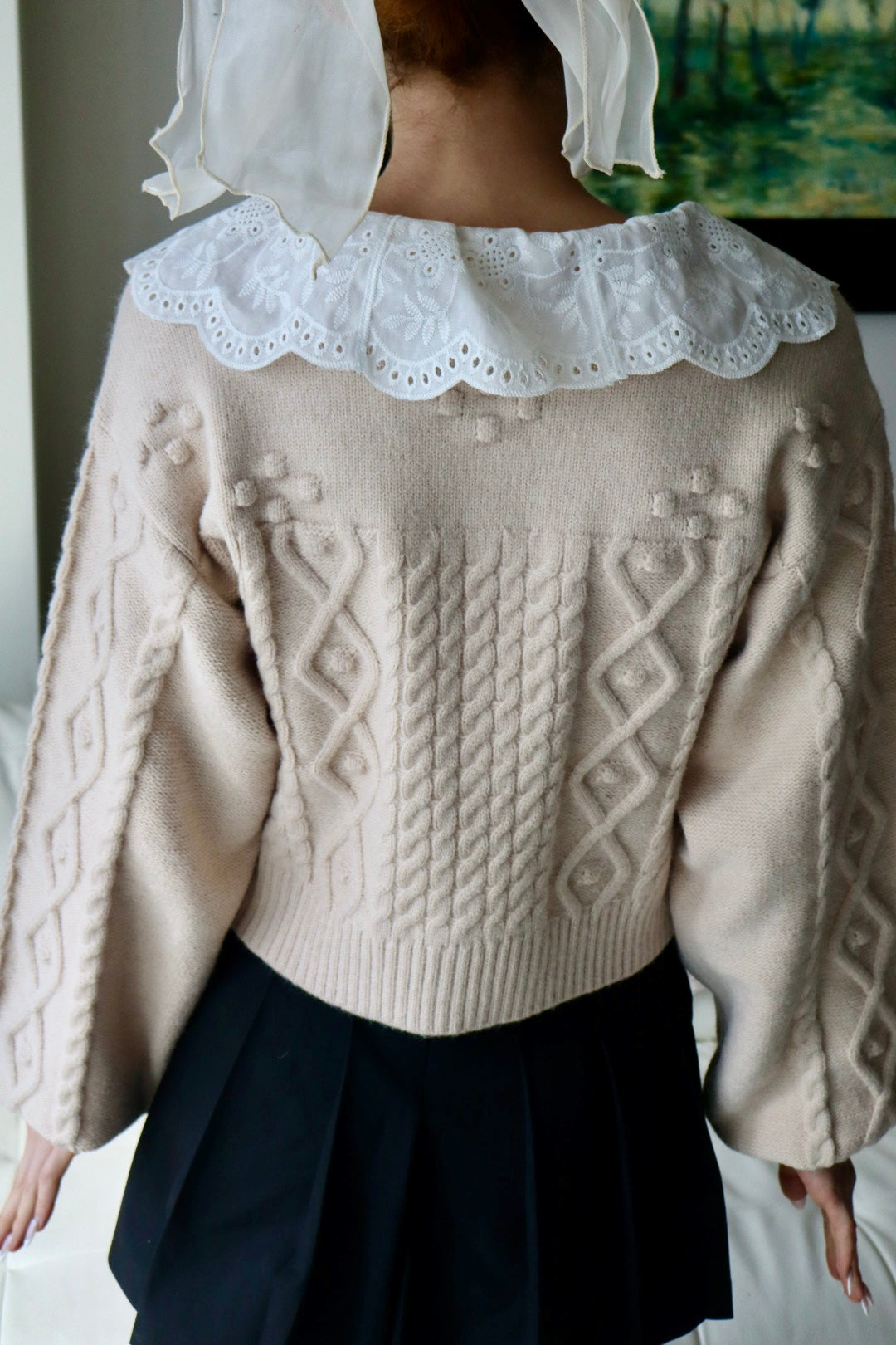 Belle Bow Embroidered Cable Knit Cardigan