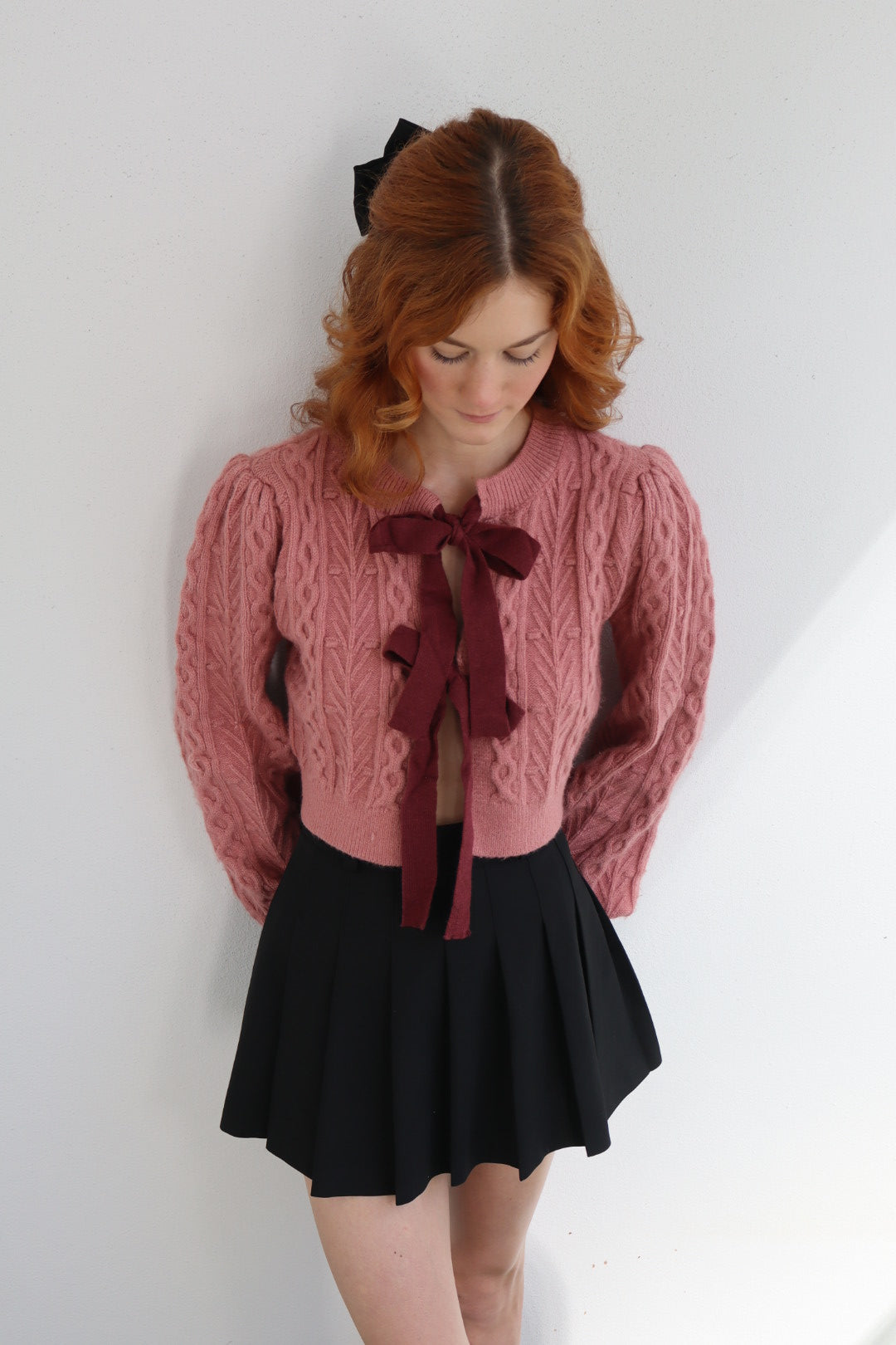 autumn bow cable knit cardigan