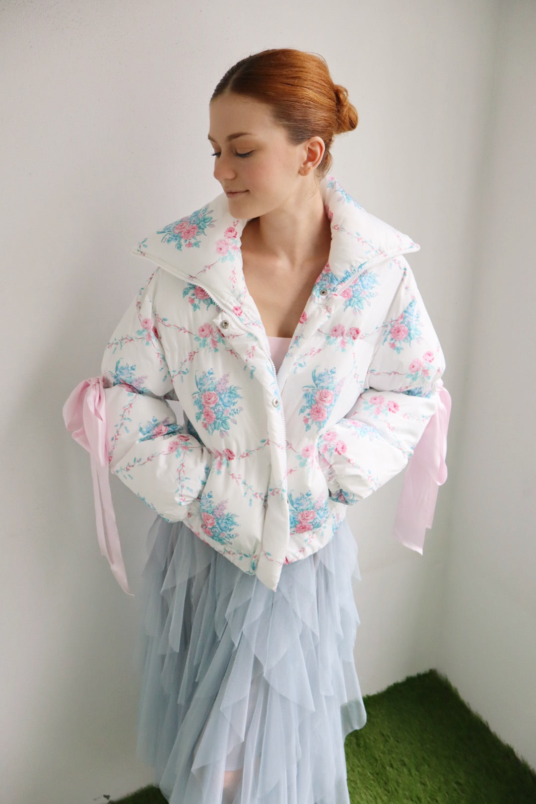 fancy floral bow puffer