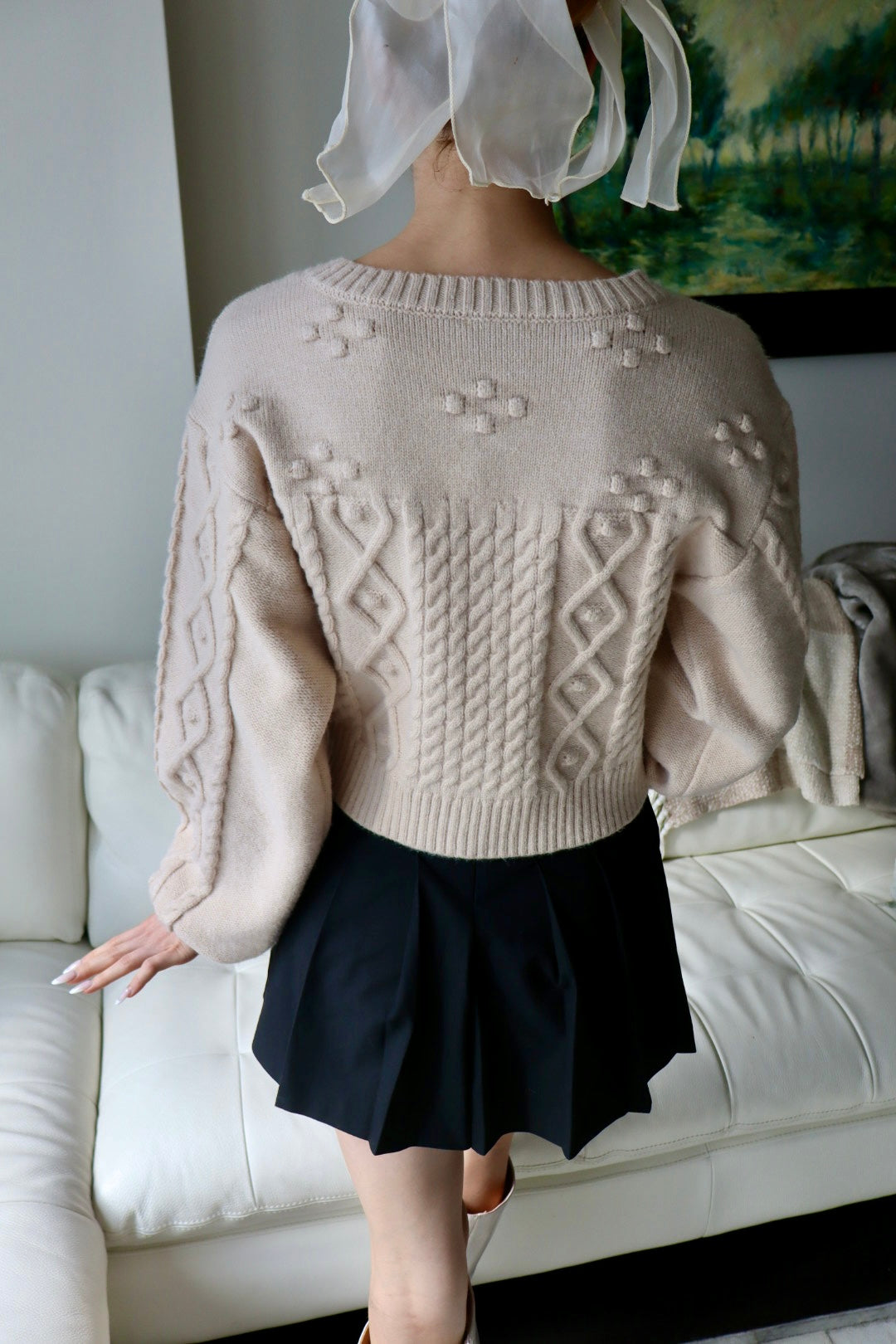 Belle Bow Embroidered Cable Knit Cardigan