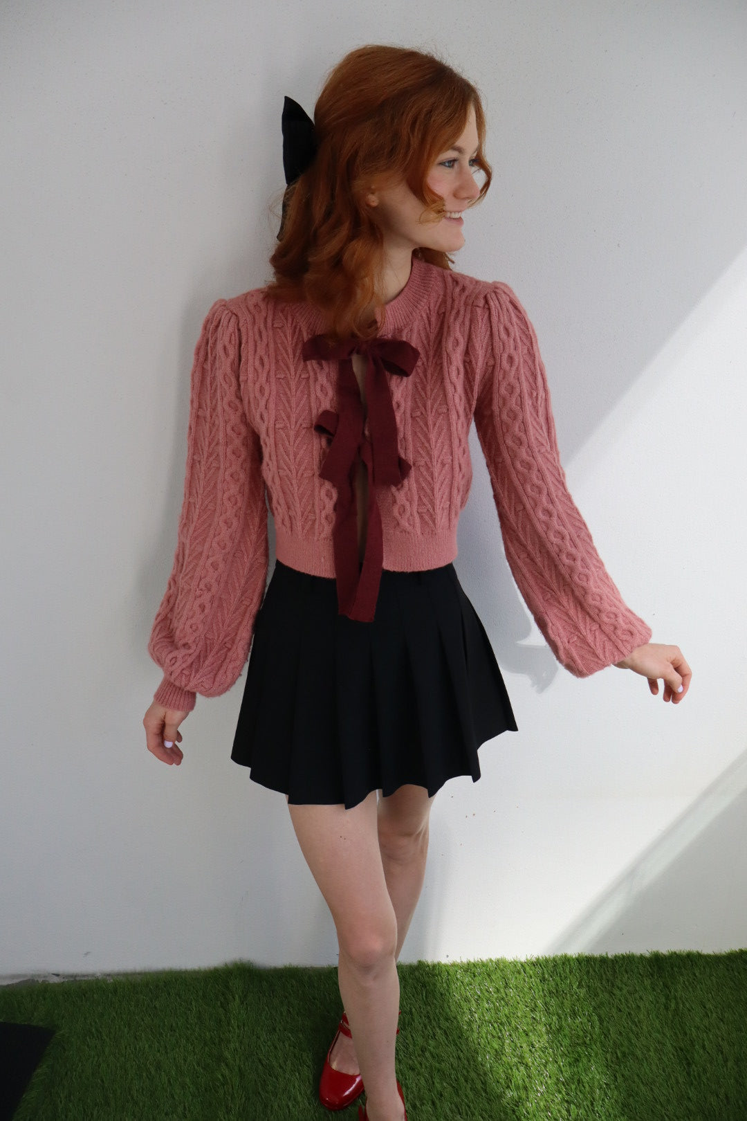 autumn bow cable knit cardigan