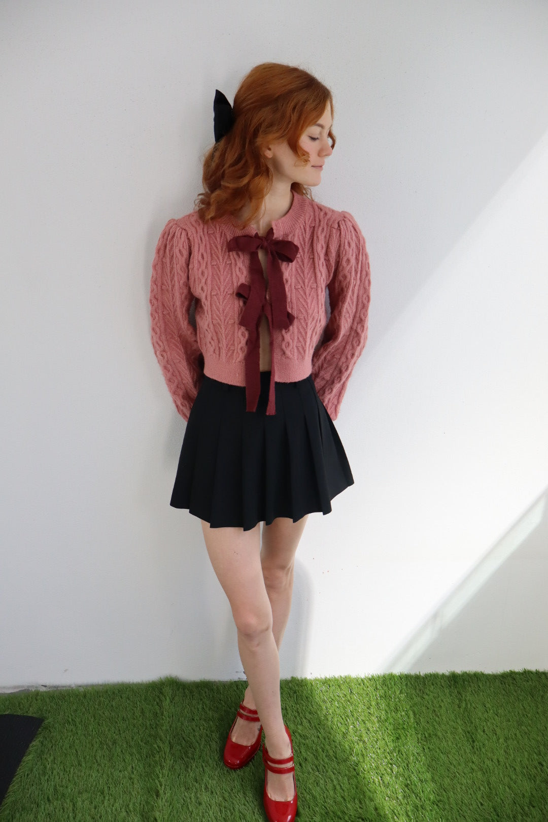 autumn bow cable knit cardigan