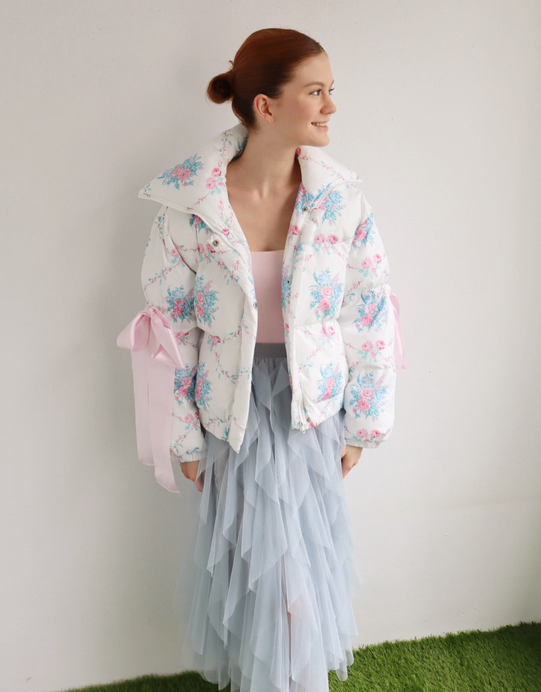 fancy floral bow puffer